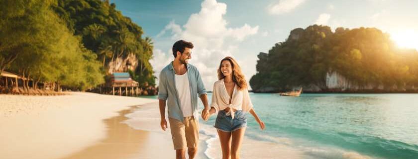 a couple happily enjoying their time on one of the best islands in Thailand